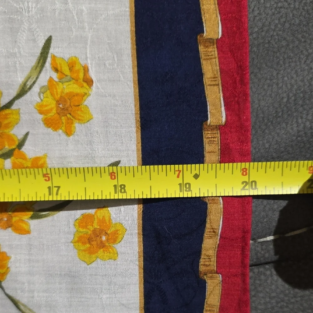 Vintage Celine Floral Silk Scarf with Navy and Red Border